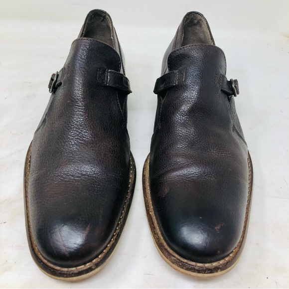 Valuni Brown Pebbled Leather Buckled Strap Oxfords - Picture 4 of 13